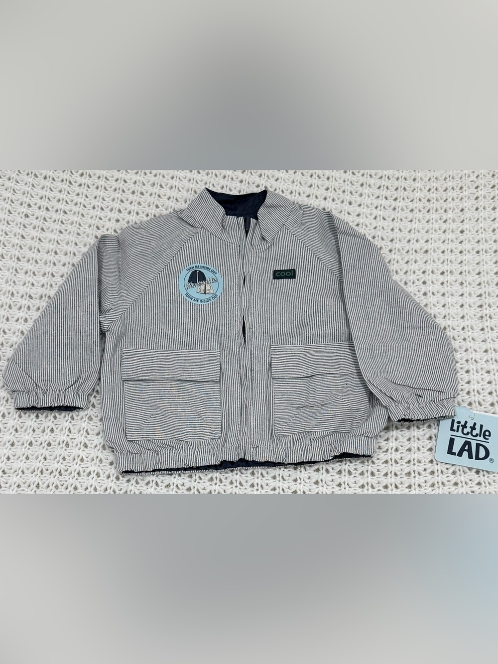 Little lad 3-piece set reversible jacket top and jeans in navy size 12M.